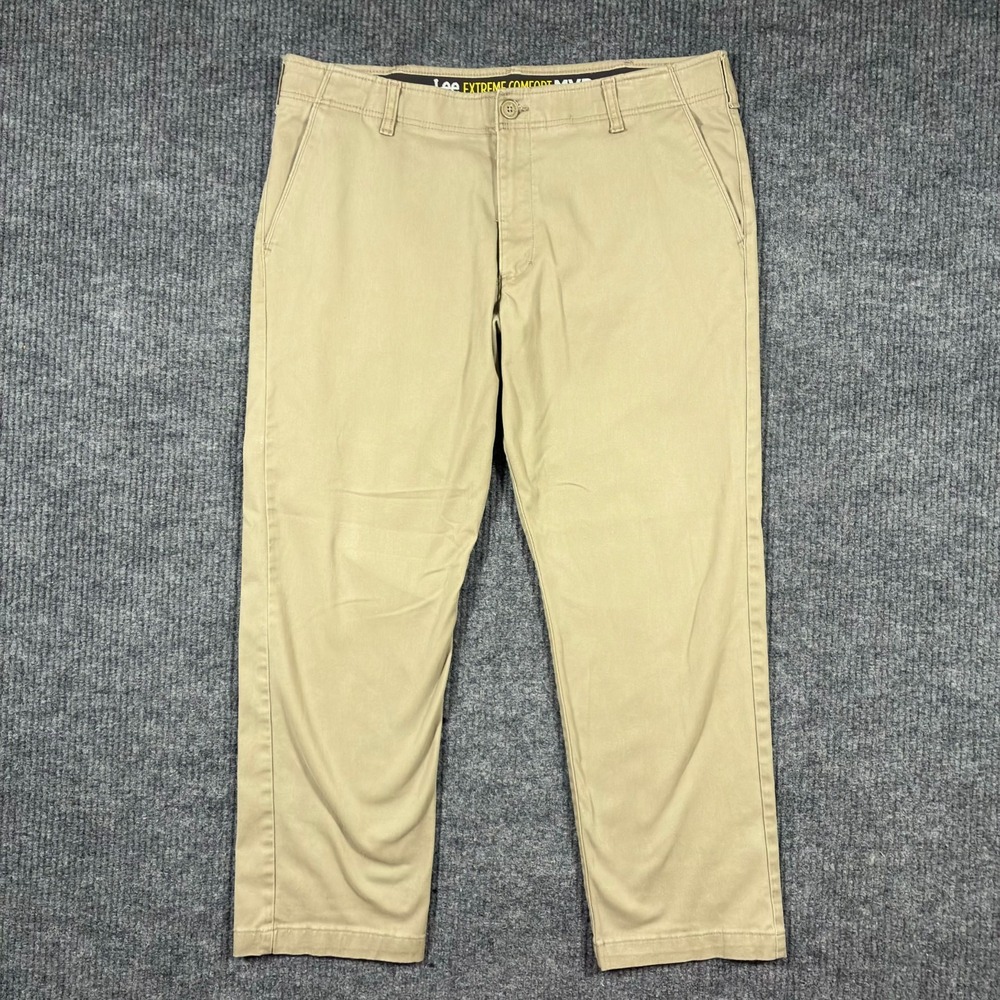Lee Extreme Comfort MVP Mens Pants 38x30 Beige Straight Fit Flat‎ Front Mid Rise